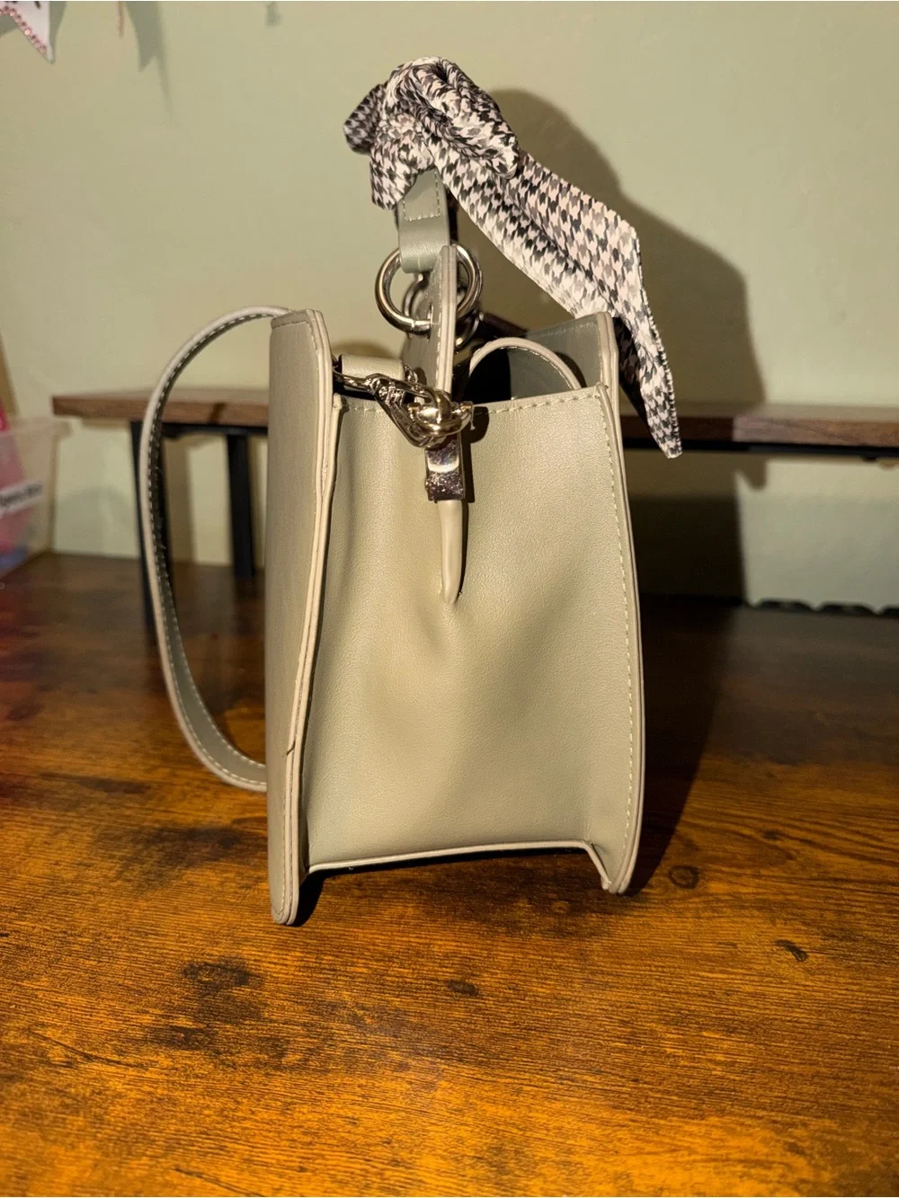 Steve Madden Olive Crossbody Bag with Houndstooth Scarf and Card Case